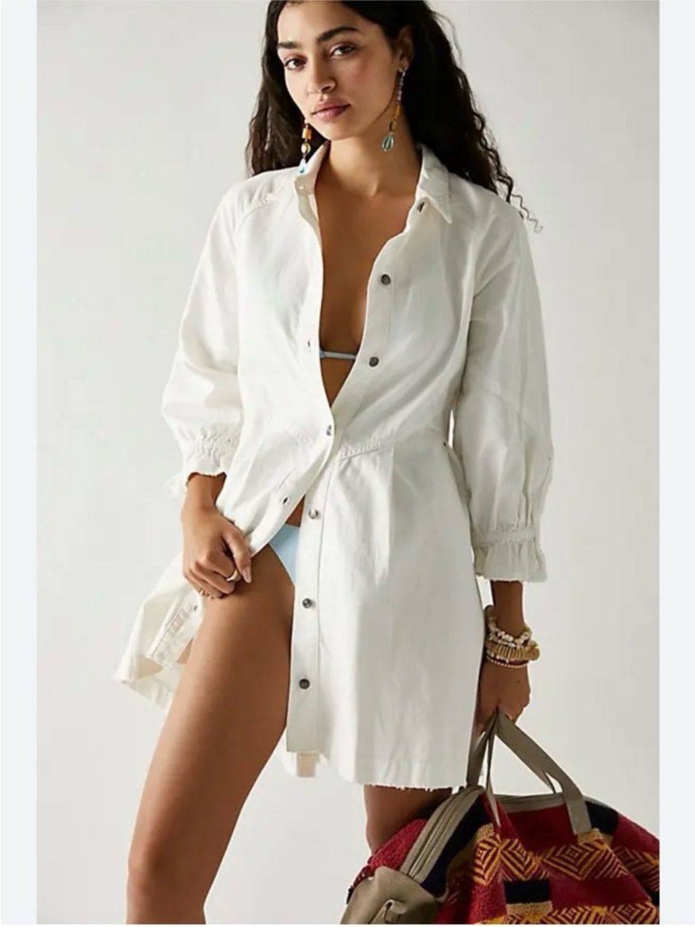 Free People Hannah White Button-Front Denim Dress